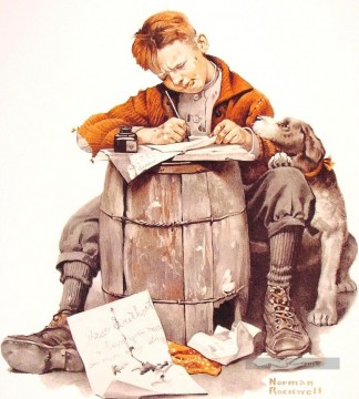 Norman Rockwell Painting - Niño escribiendo una carta 1920 Norman Rockwell